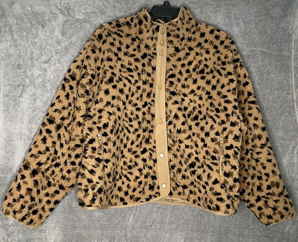 Fabletics Women Sherpa XXL Fleece Animal Print Snap Front NWT
